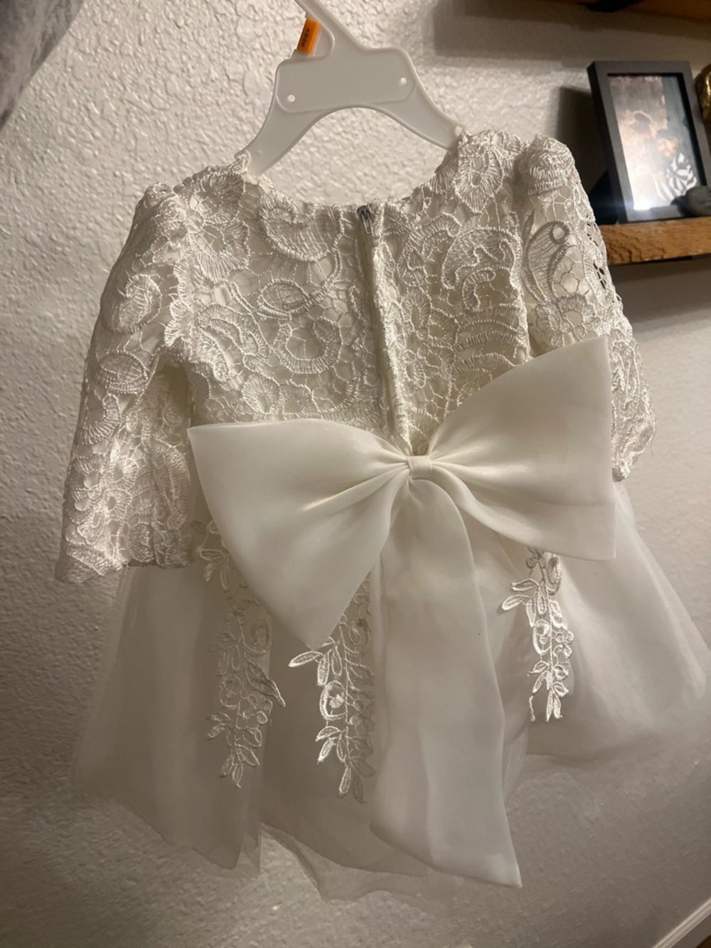 Ivory Lace Baby Dress with Large Bow